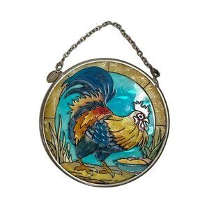 Amia Denver Co. Suncatcher Stained Glass Rooster Hanging Chicken Window 3.5" Dia